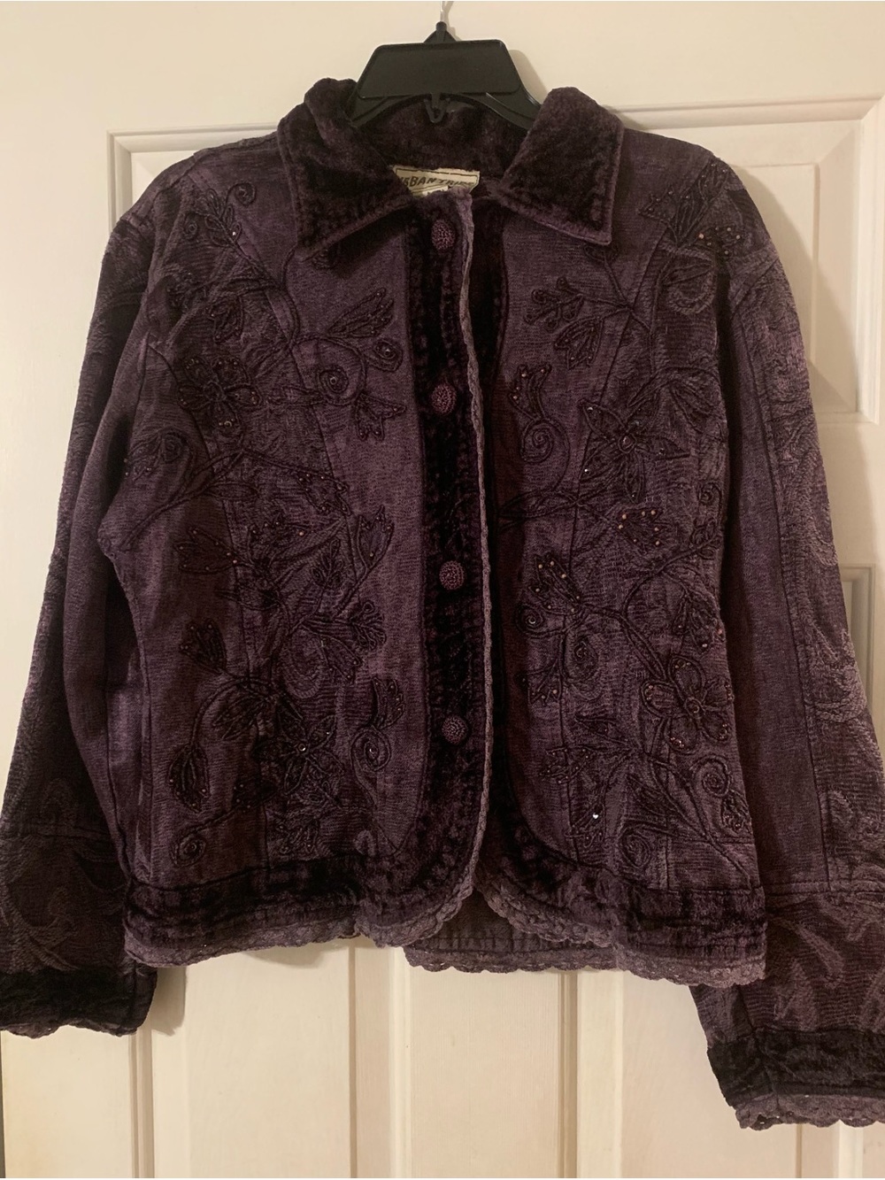 Urban Tribe Women's Embroidered Velvet Jacket - Deep Purple L